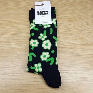 HAPPY SOCKS Crew Dress Socks Black Floral Dancing Flowers Combed Cotton